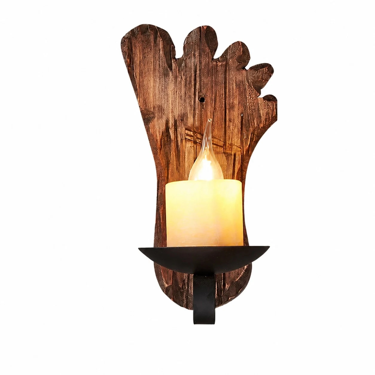 Rustikk vegglampe i stil med trebakplate