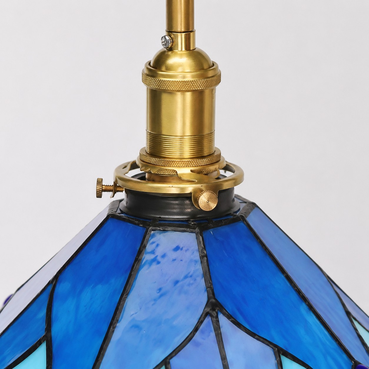 Blue Stained Glass Semi Flush Ceiling Light detail
