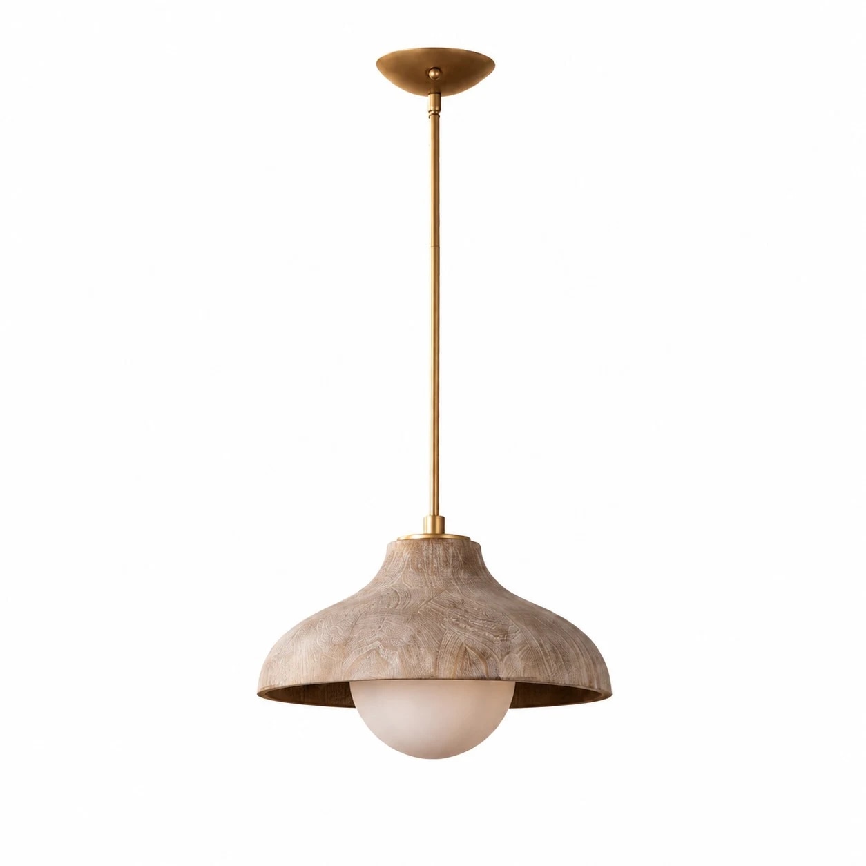 Vista del producto: Lámpara colgante de madera natural y cristal