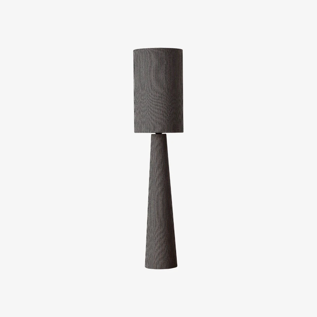 Full silhouette of the gray striped floor lamp