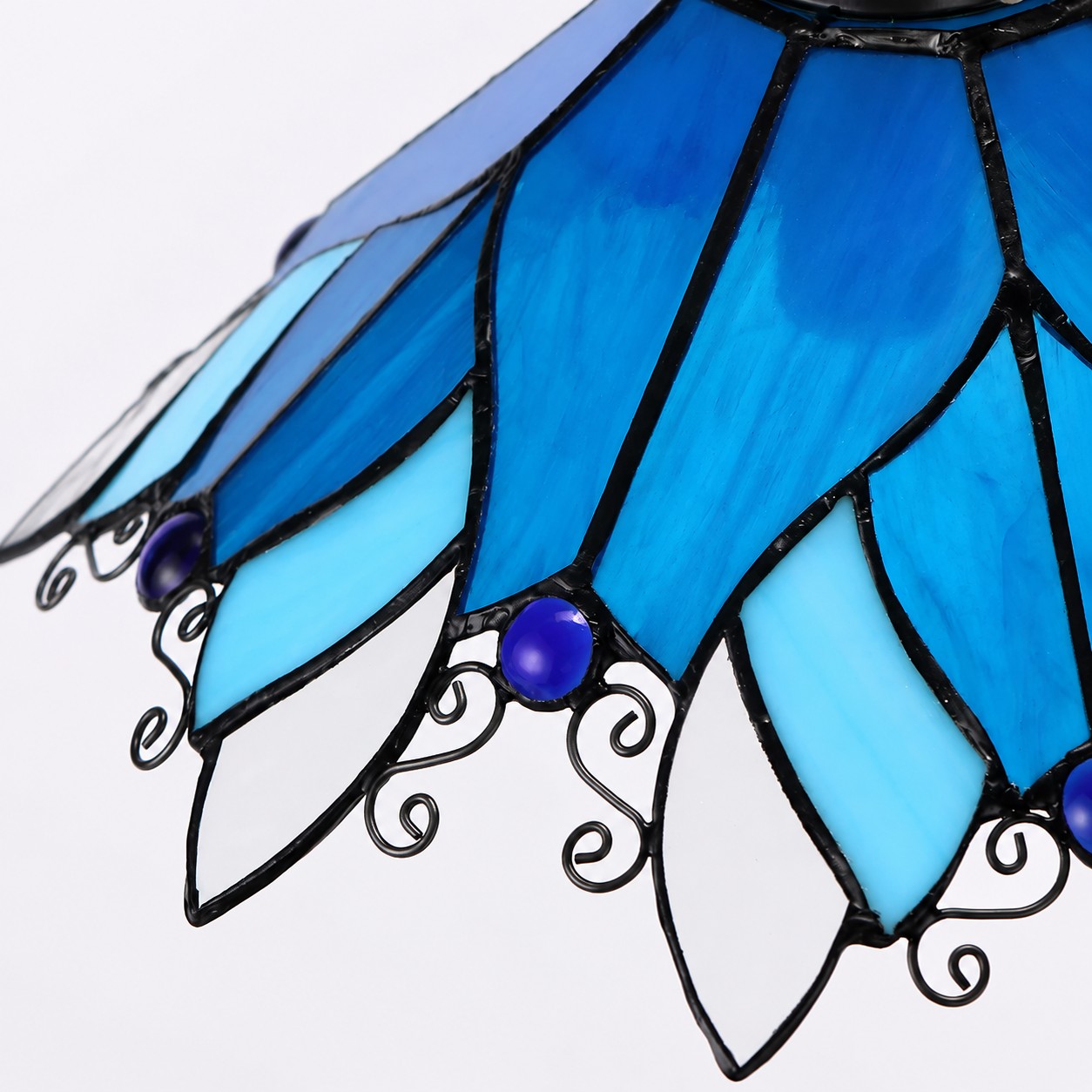 Blue Stained Glass Semi Flush Ceiling Light glass detail