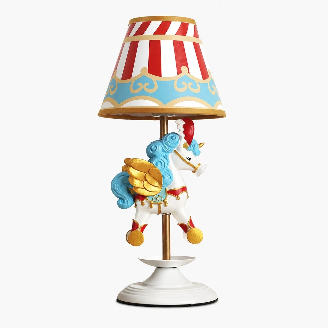Abajur de mesa unicórnio de carrossel de circo em fundo branco