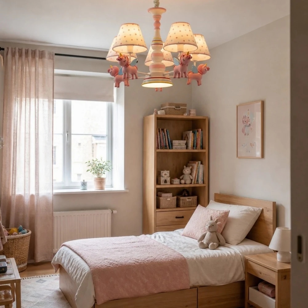 Lustre infantil em um quarto lúdico.