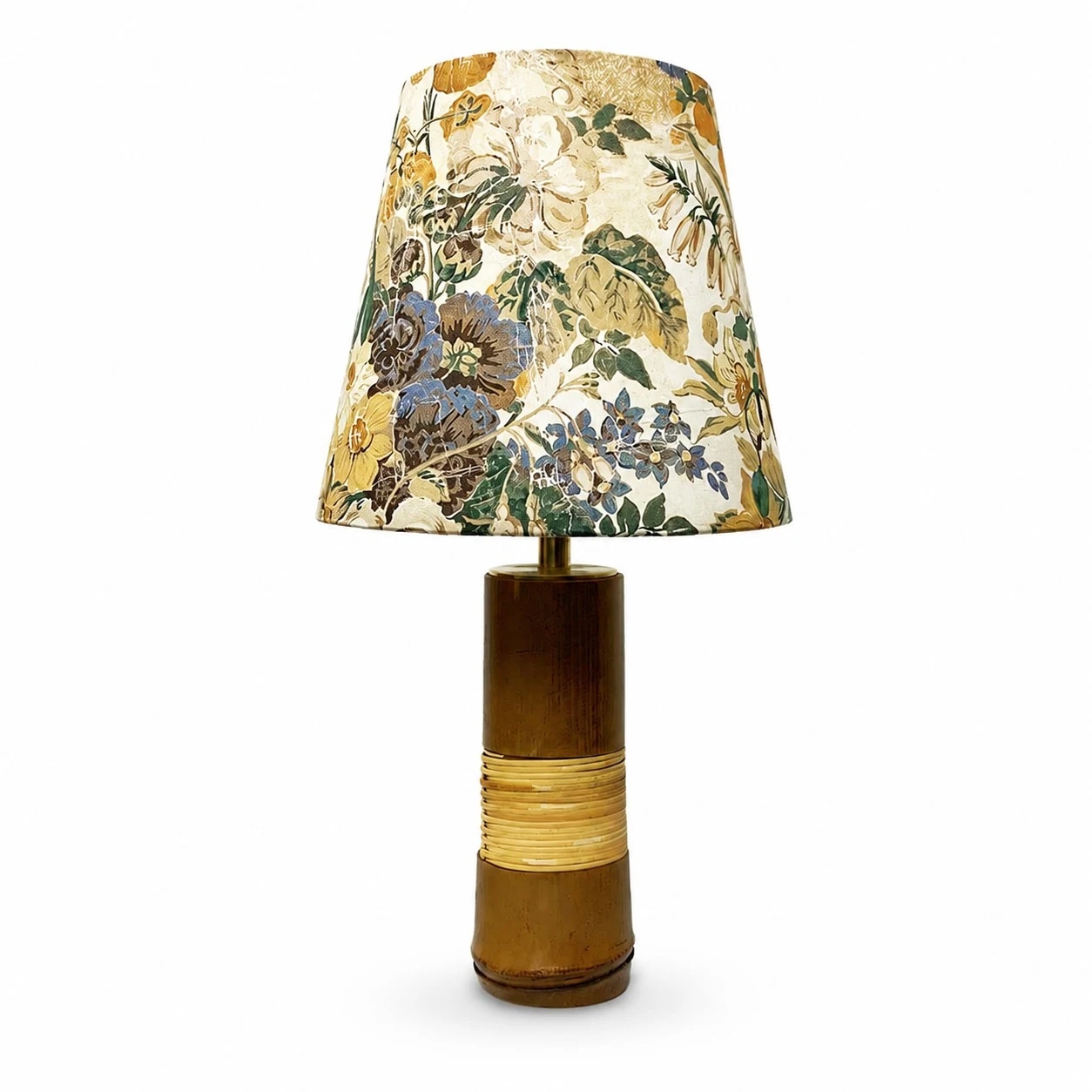Lampada da tavolo in bambù con paralume botanico color avorio