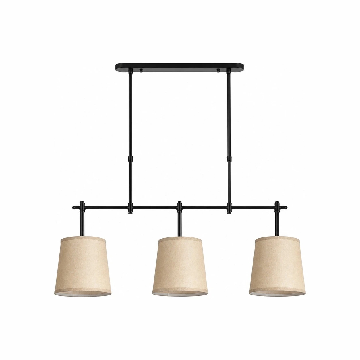 Lámpara de araña lineal Dumora con pantalla beige y acabado negro.