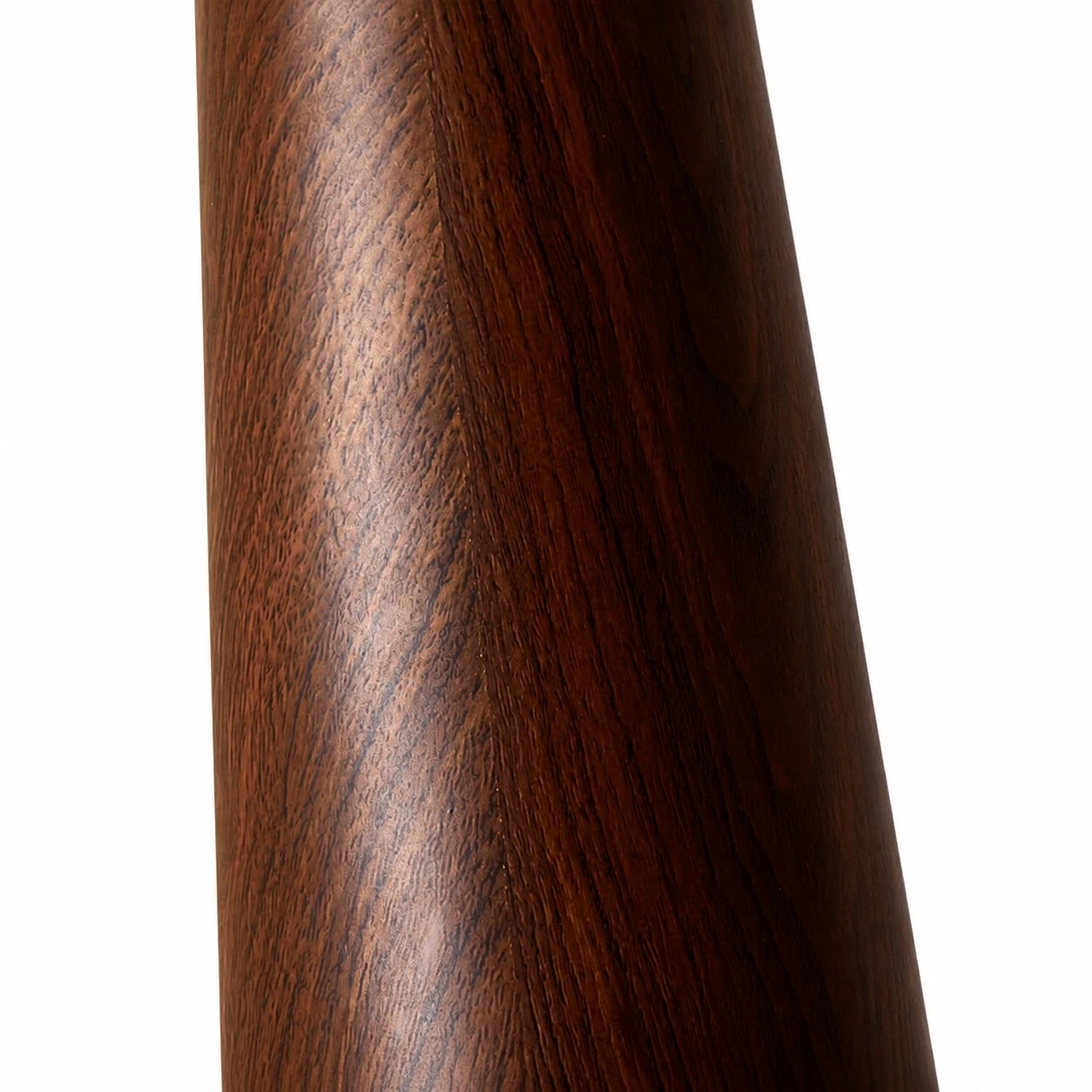 Close detail of the smooth wood grain tapered lamp base