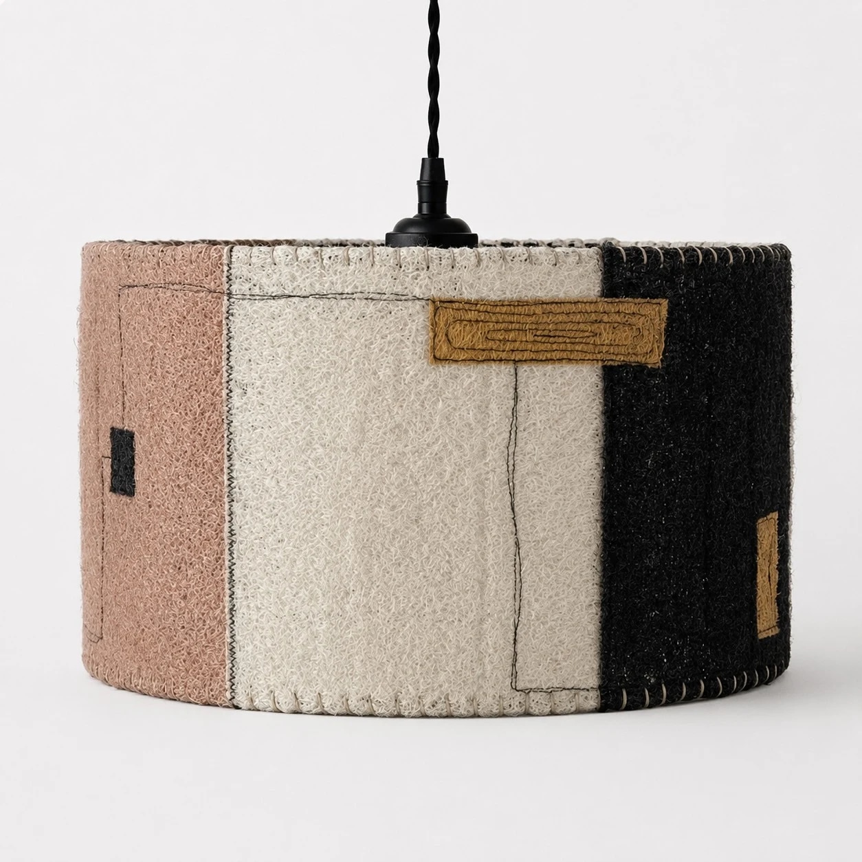 Large natural loofah pendant lamp on white background