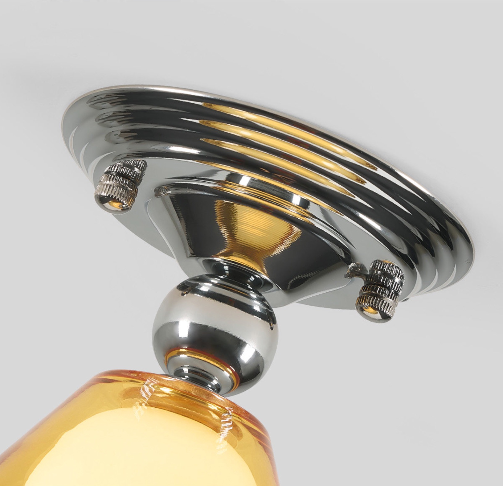 Light Yellow Glass Ceiling Light With Chrome Canopy material detail
