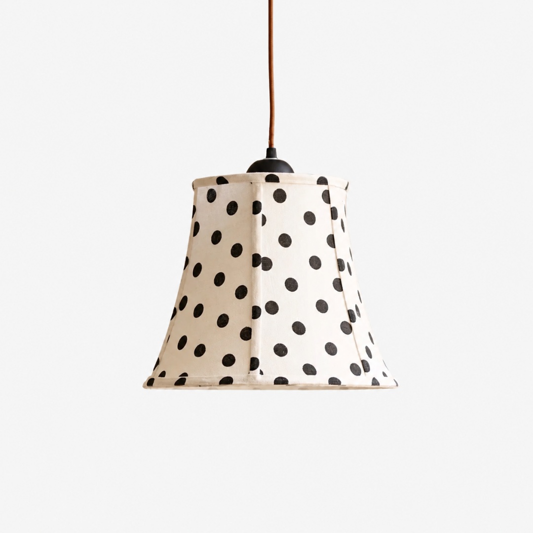 Cream polka dot pendant lamp full shade view