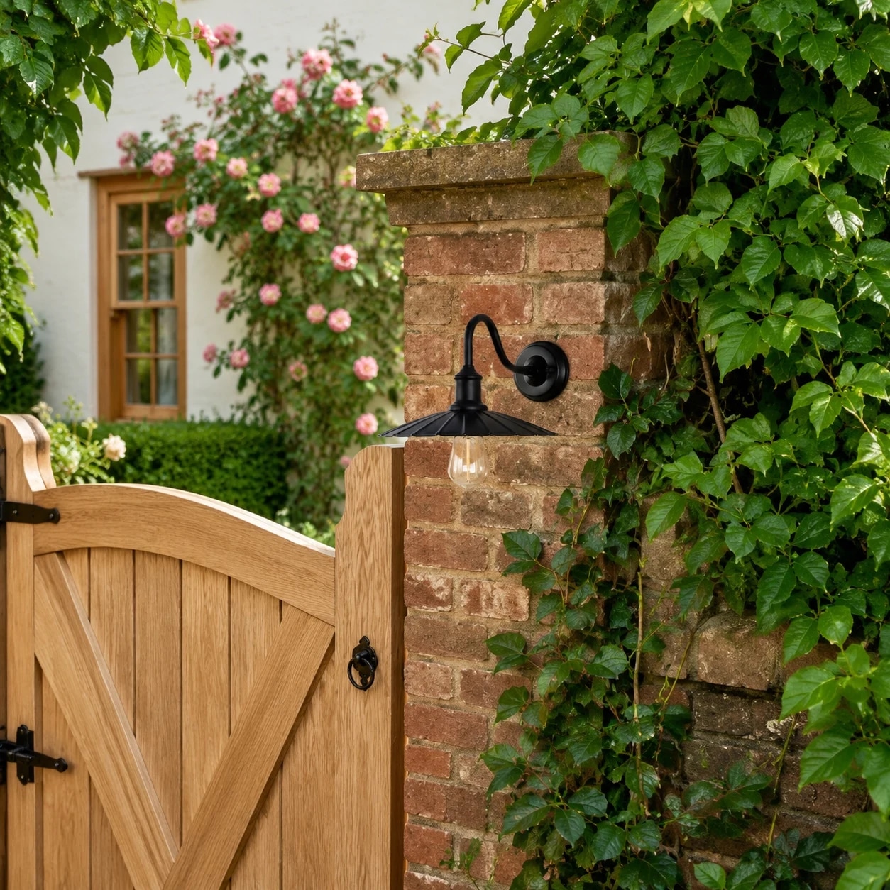 Outdoor wall lamp on a garden wall