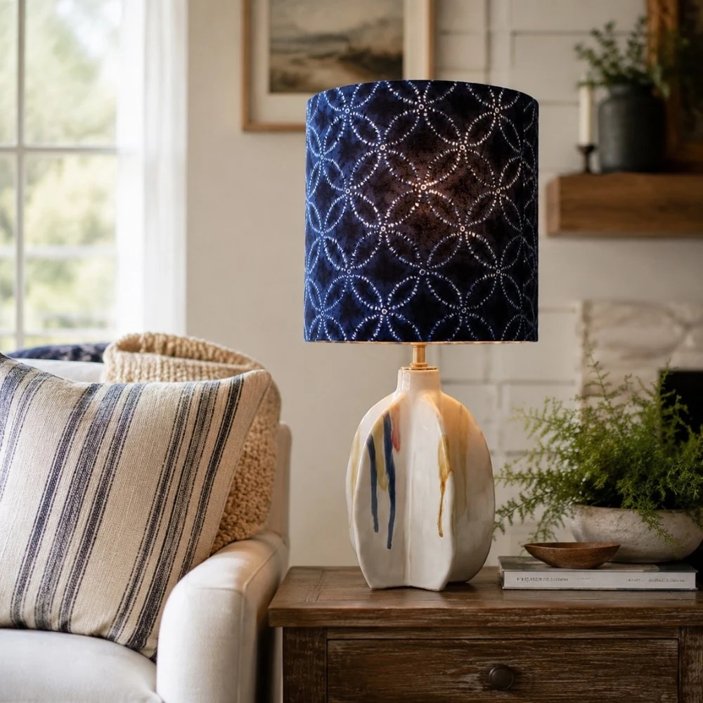 Blue Botanical Ceramic Table Lamp detail