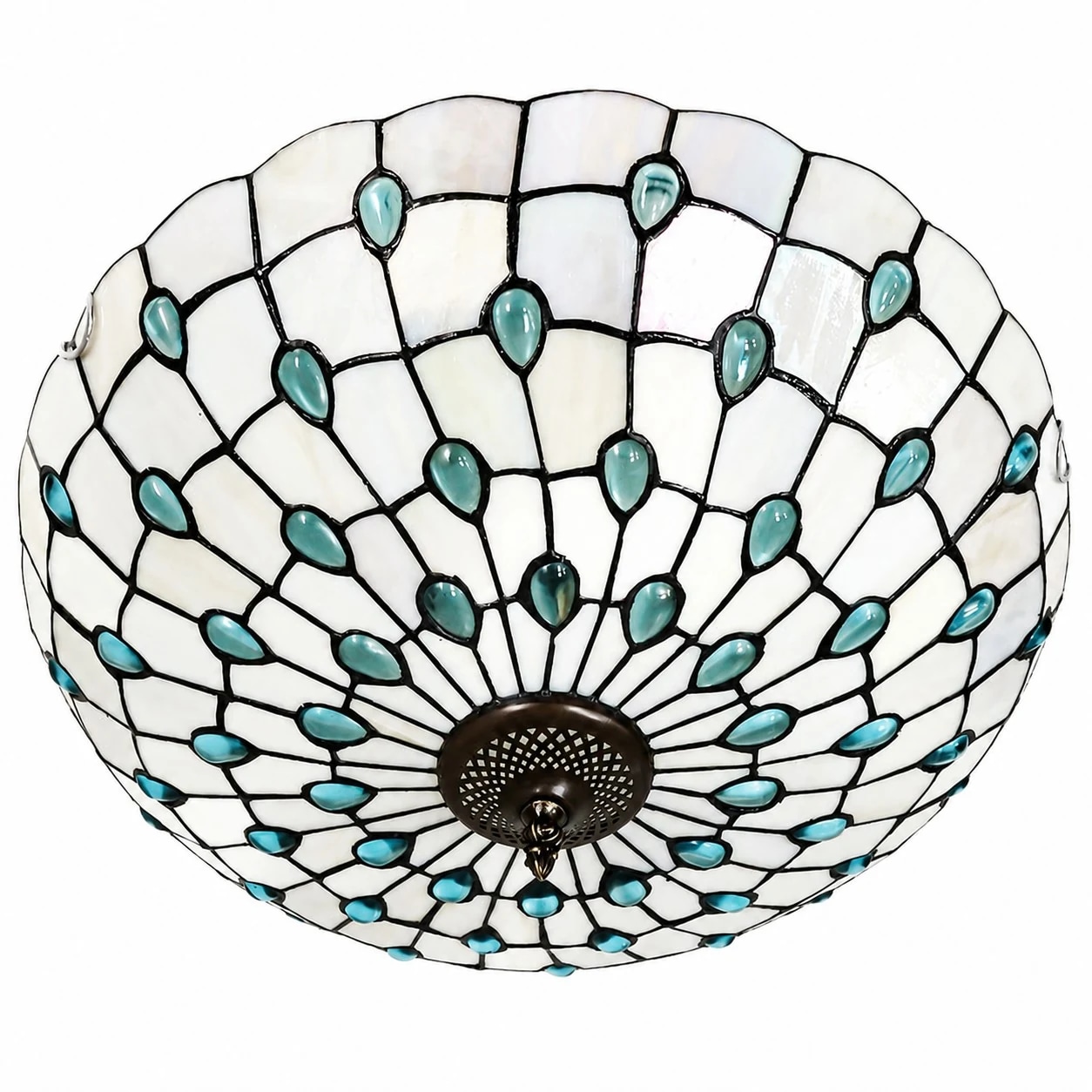 50 cm 3-Light Blue Beads Silver Shell flush mount light