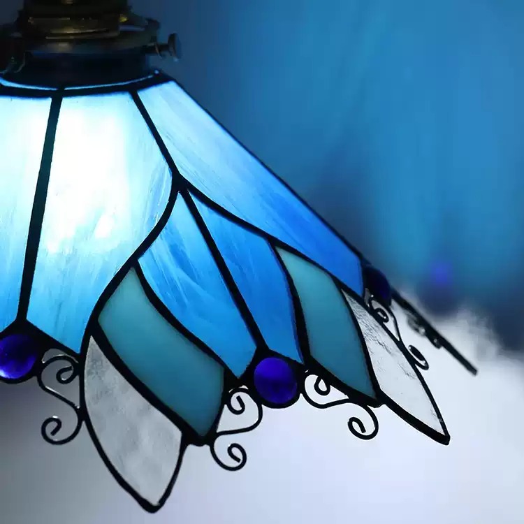 Blue Stained Glass Semi Flush Ceiling Light material detail