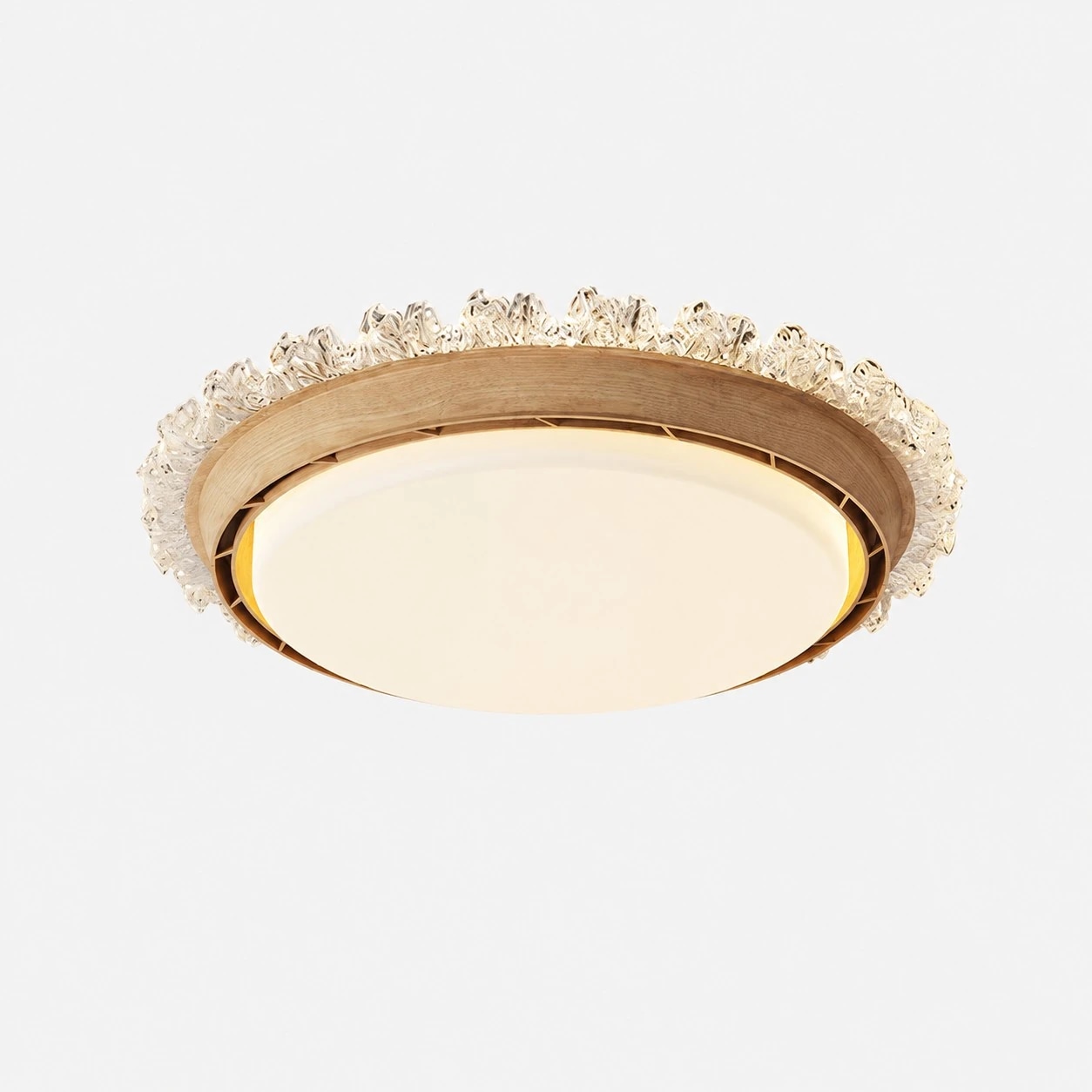 Ventilador de teto embutido estilo A com cristal e madeira natural
