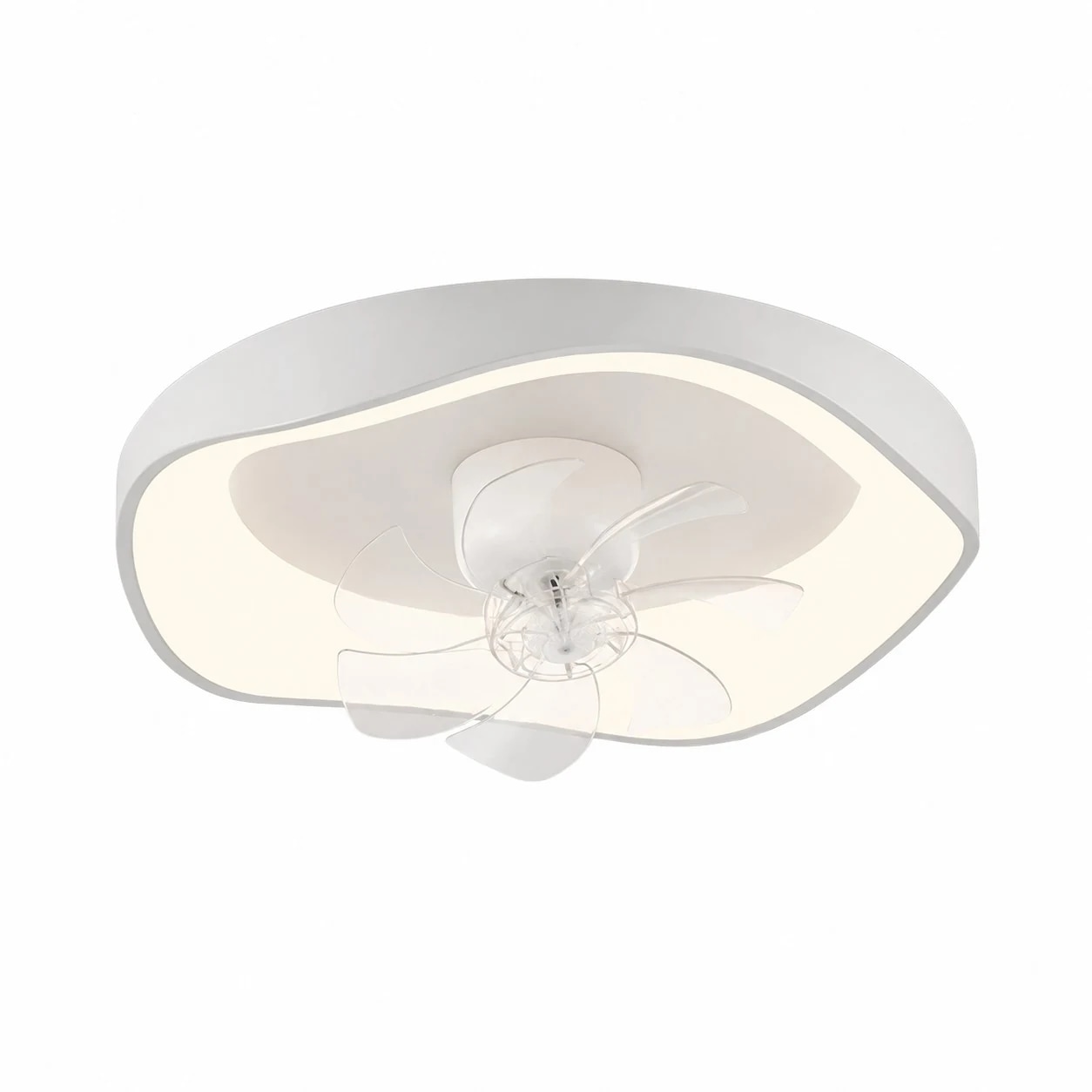 vista da luminária de ventilador de teto branca inclinada