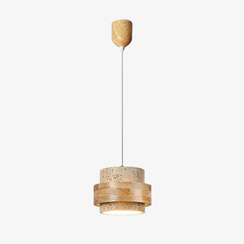 Travertine wood 1 head lifting pendant lamp full view