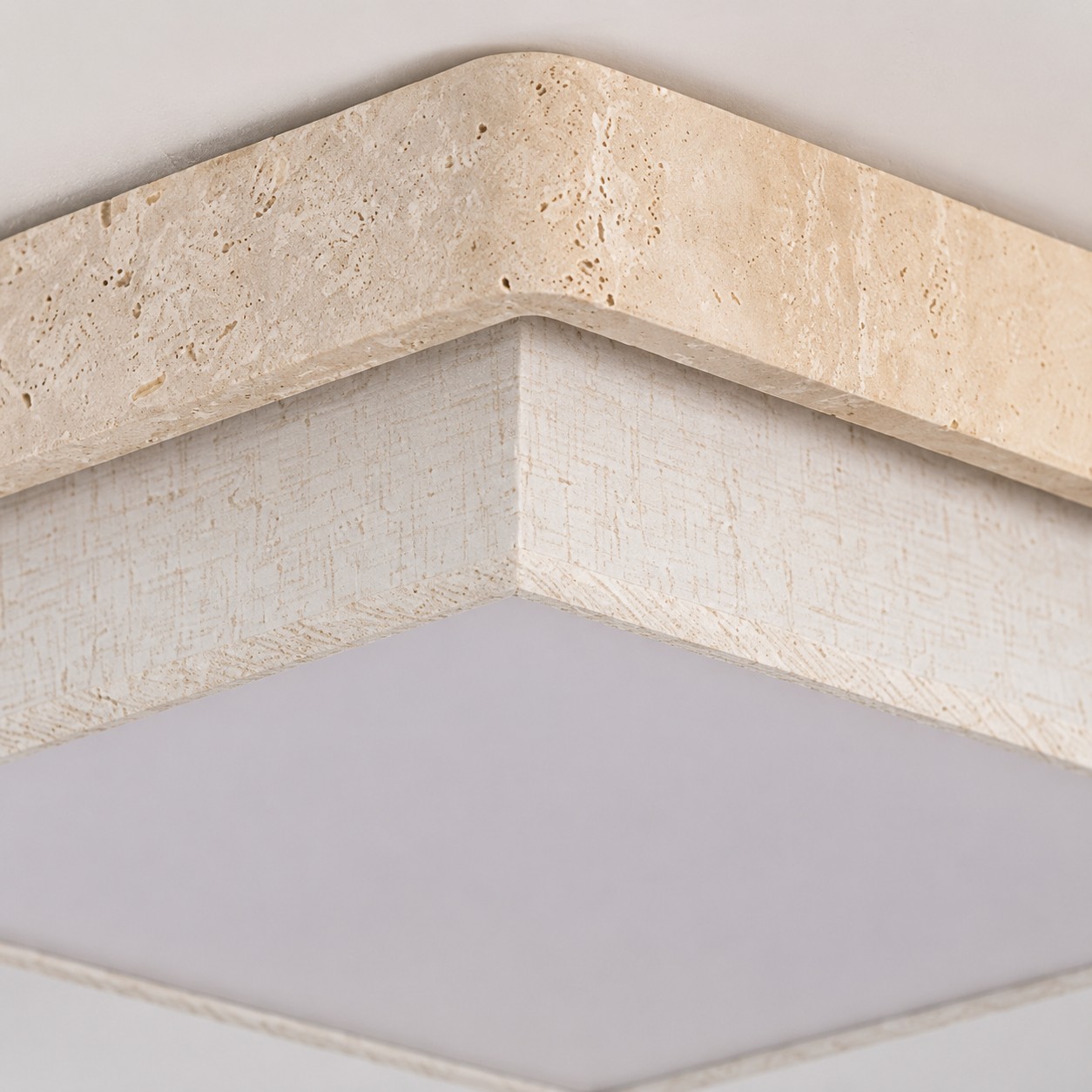 Detalhes do material da luminária de teto embutida em tecido travertino