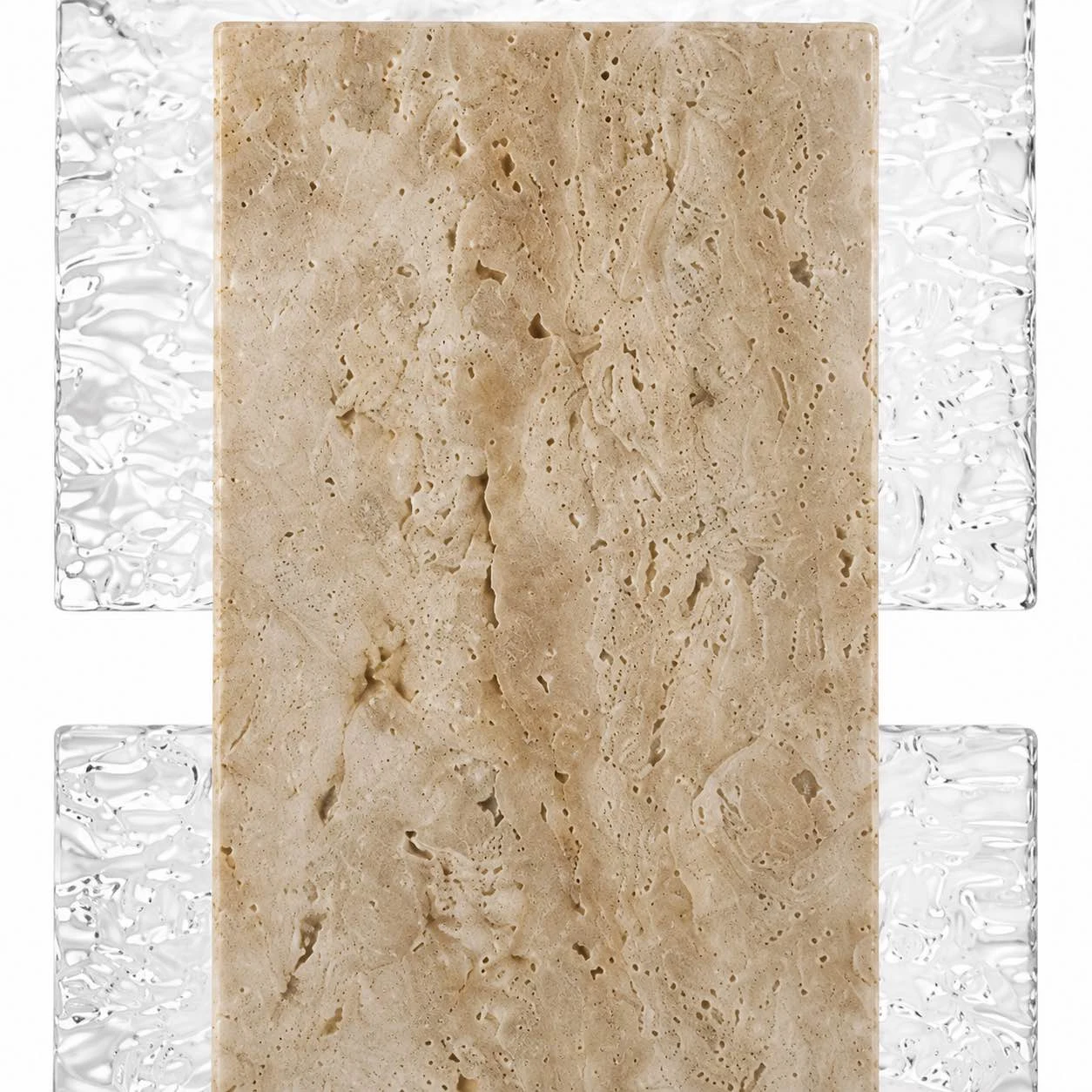 Travertine finish detail on wall sconce body