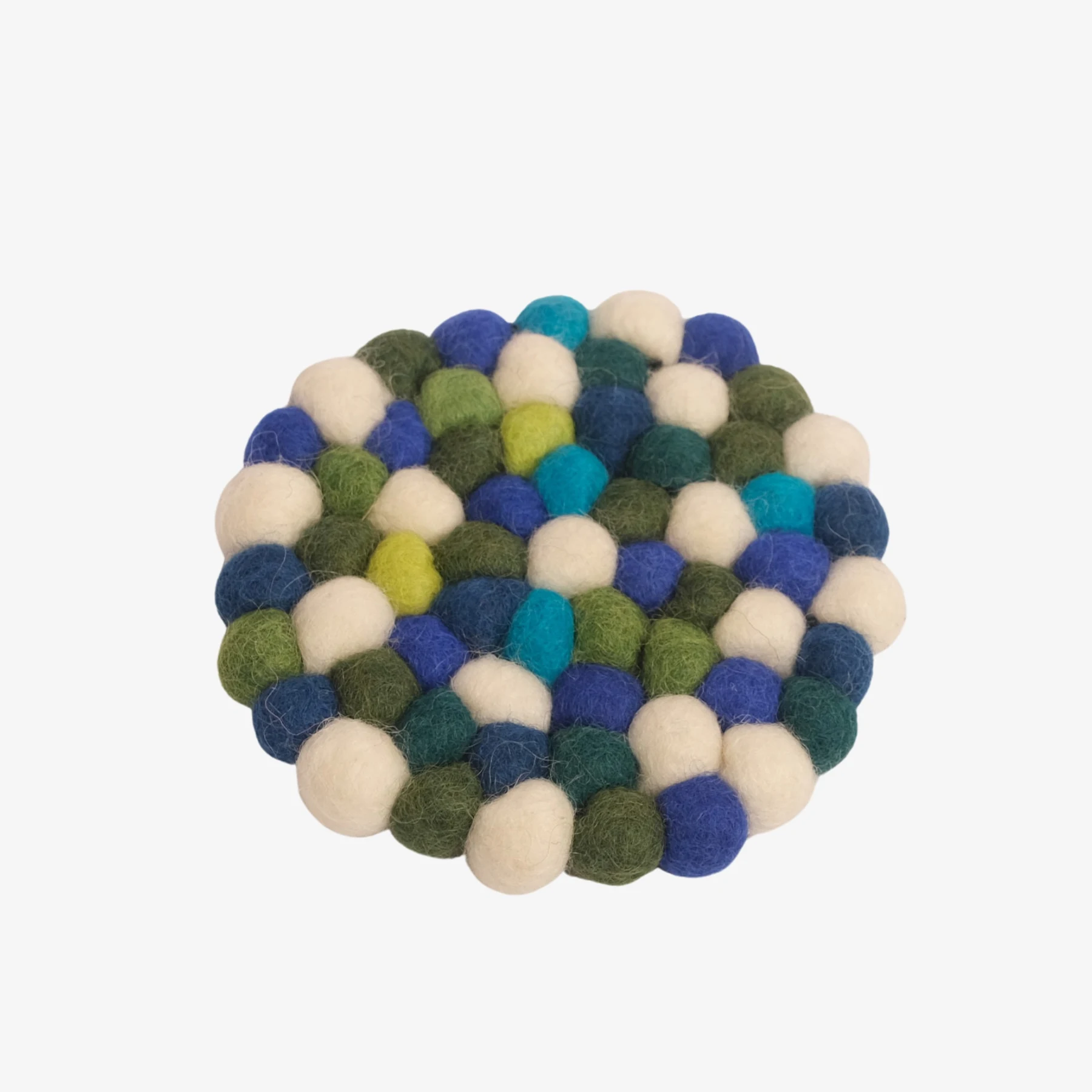 Marineblauer, mehrfarbiger, handgefertigter Filzkugel-Untersetzer