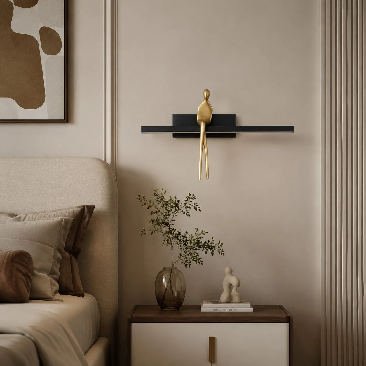 Matte black copper wall sconce in a bedroom setting