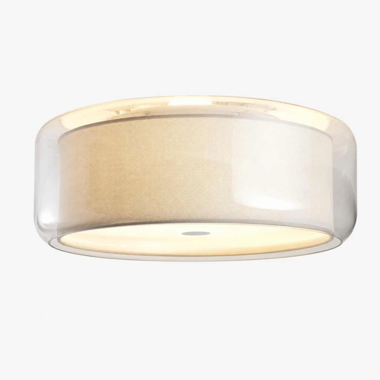 Luminária de teto estilo B em vidro branco e tecido