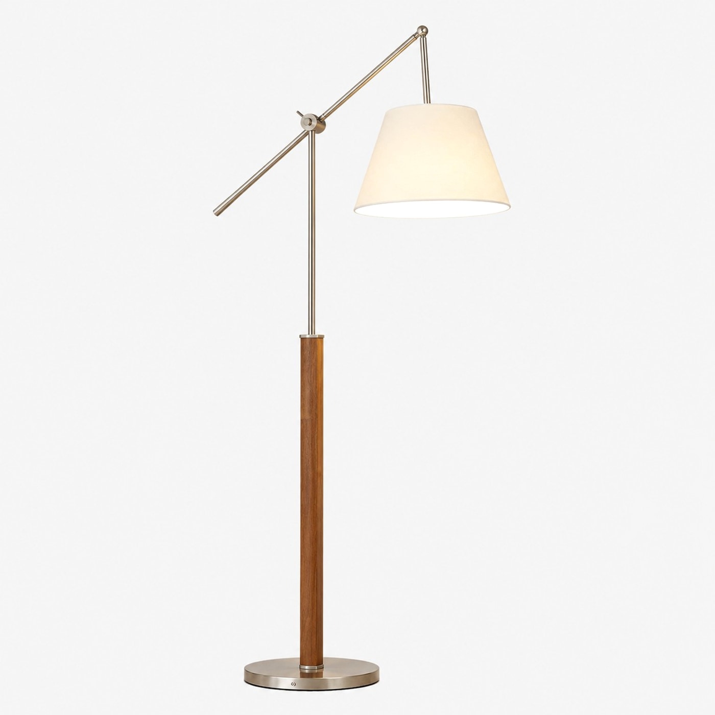 Luminária de chão com braço articulado em tecido branco - visão completa do produto