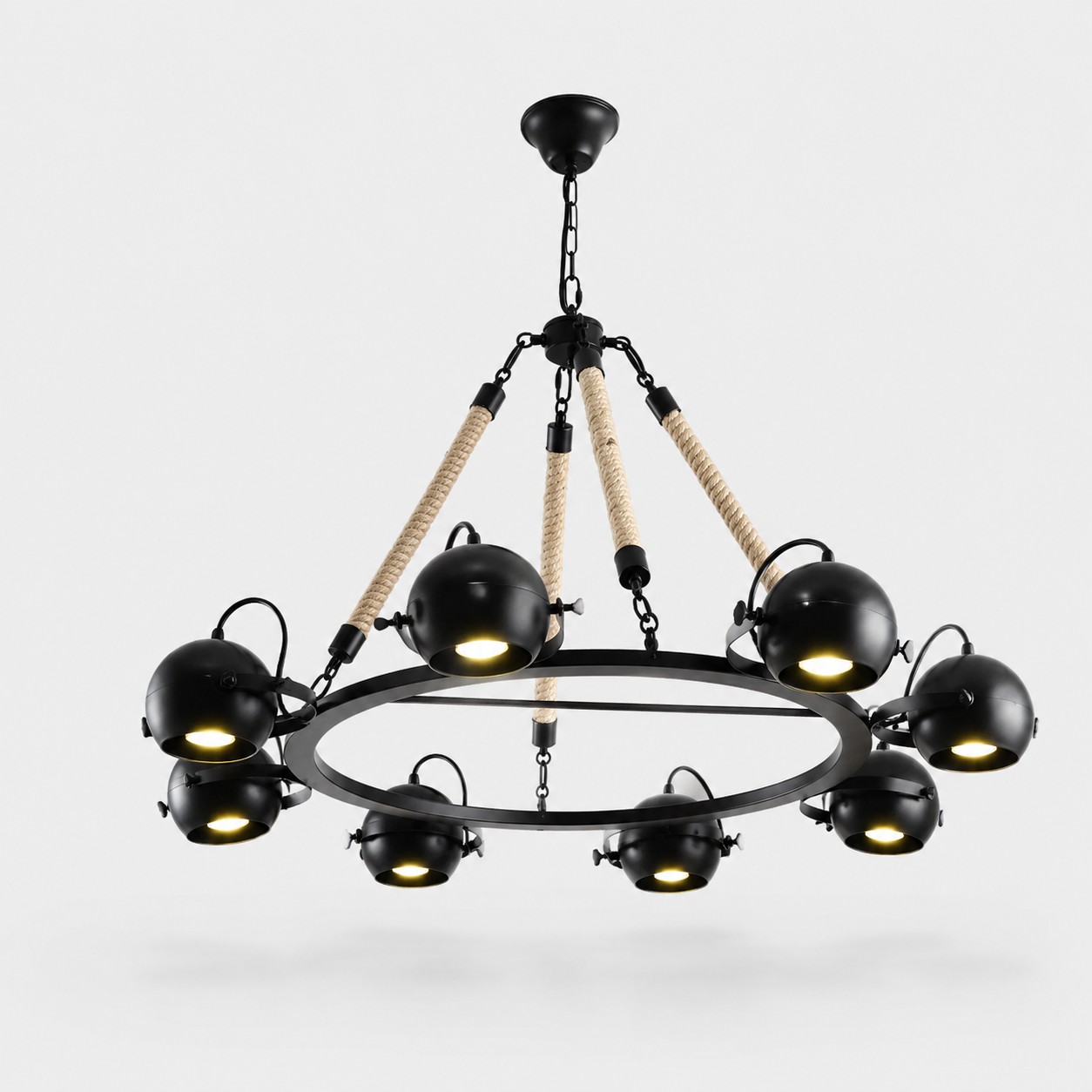 Lustre de corda preta com oito braços (visualização do produto)