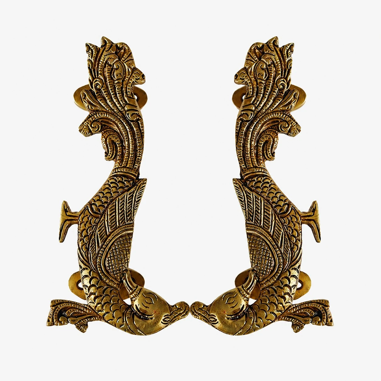 Maniglie per porte in ottone a forma di animale, realizzate a mano - Standard Phoenix in ottone anticato