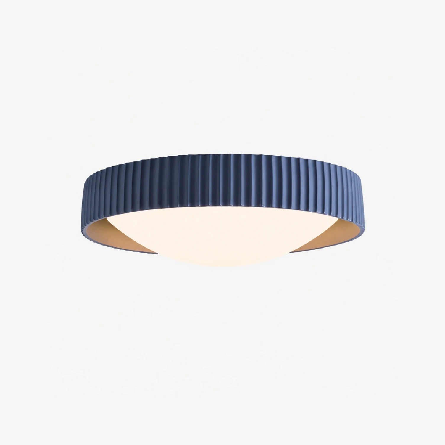 Opção de cor azul para luminária de teto embutida com acabamento canelado.