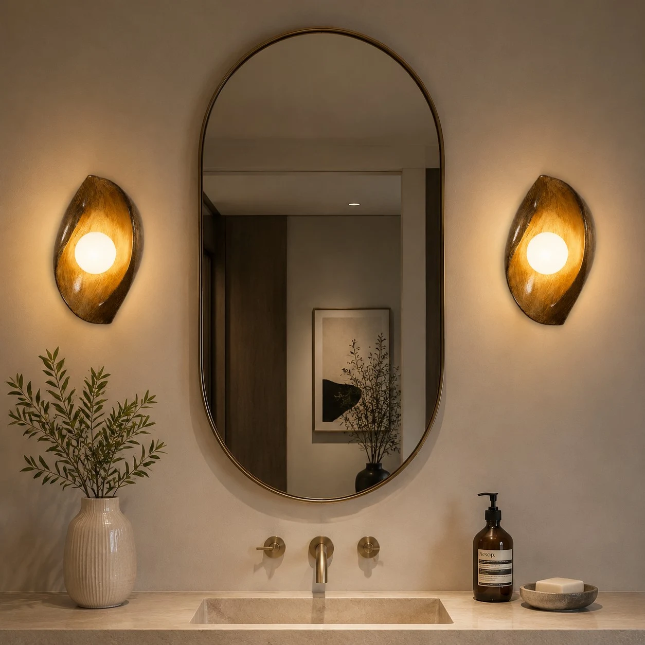 Escena de habitación cuadrada con aplique de pared de resina