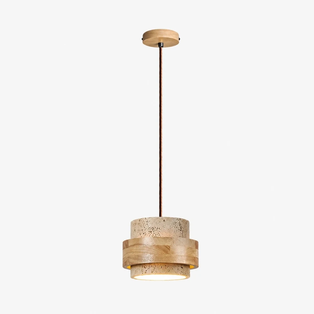 Travertine wood 1 head standard pendant lamp full view