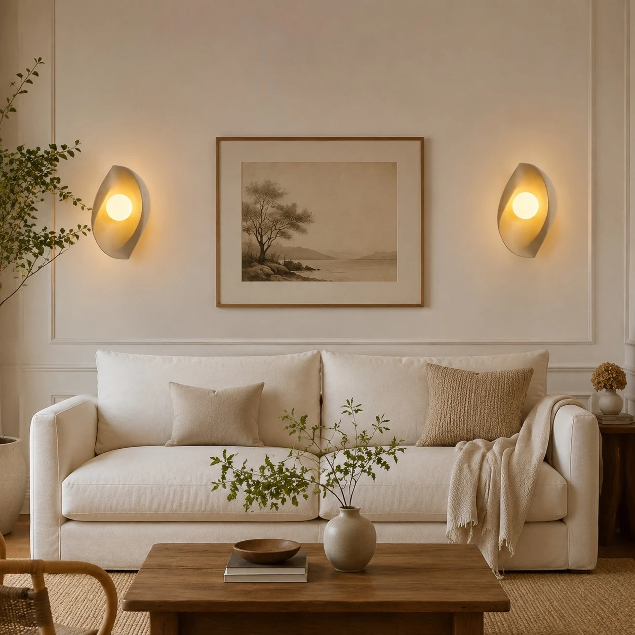 Escena de habitación cuadrada con aplique de pared de resina