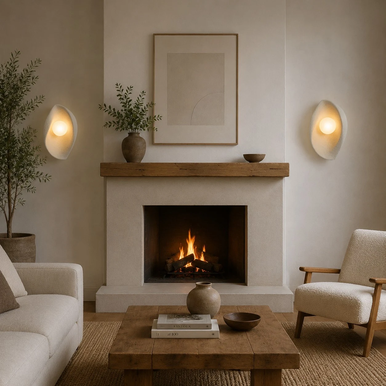 Escena de habitación cuadrada con aplique de pared de resina