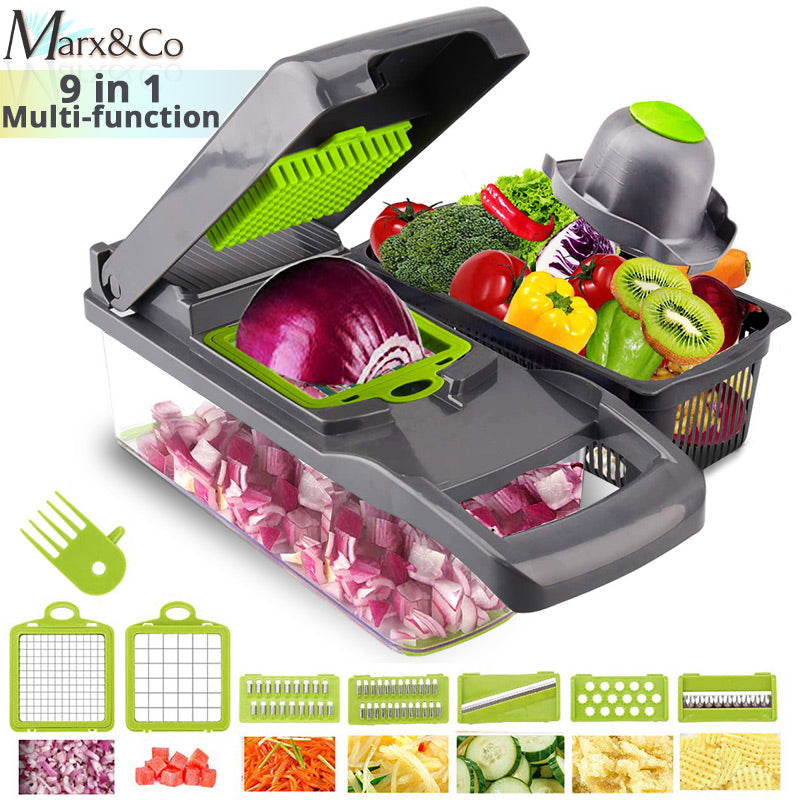 Vegetable cutter, grater and slicer with steel blade
