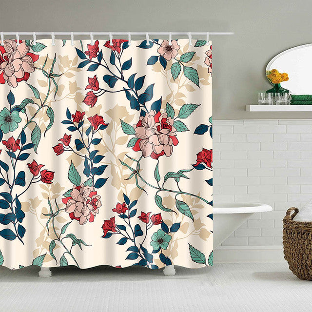 Waterproof Vintage Flower Shower Curtain