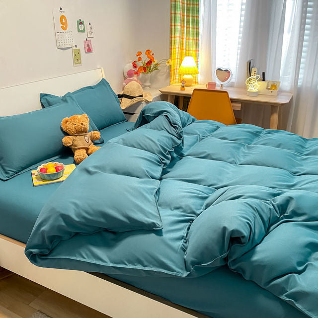 Soft Solid Color Duvet Cover & Pillowcase