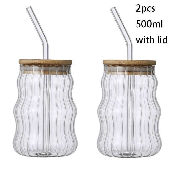 Glass Tumblers Cups With Straw & Lid