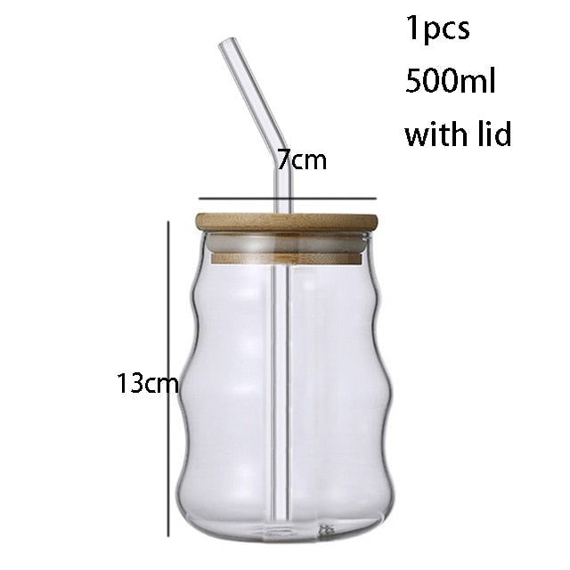 Glass Tumblers Cups With Straw & Lid