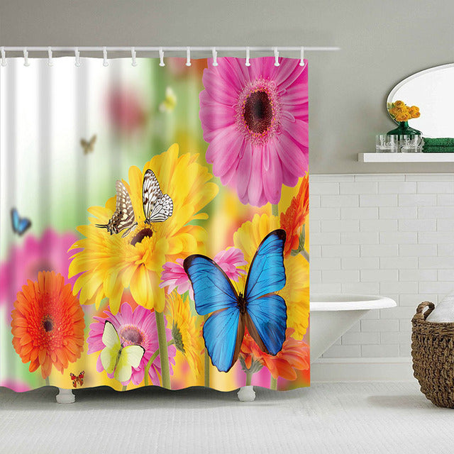 Waterproof Vintage Flower Shower Curtain