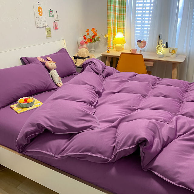 Soft Solid Color Duvet Cover & Pillowcase
