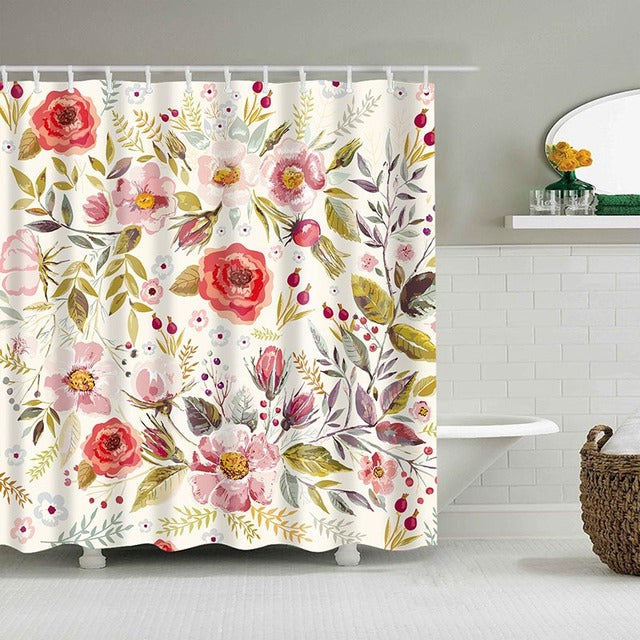 Waterproof Vintage Flower Shower Curtain