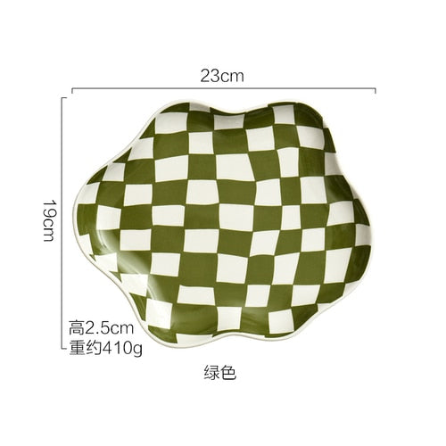 Nordic Checkerboard Ceramic Jewelry Plate