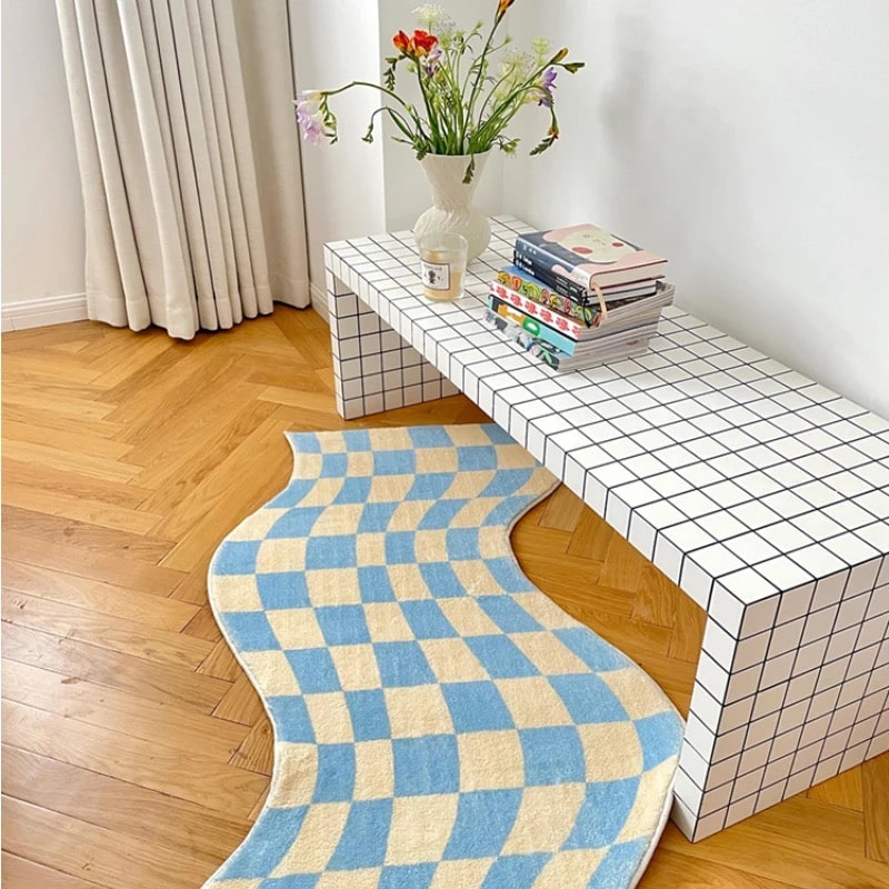 Curvy Edge Pastel Checker Rug