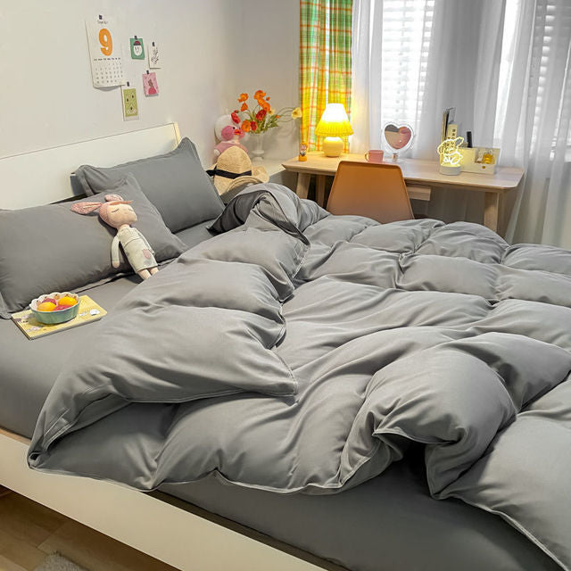 Soft Solid Color Duvet Cover & Pillowcase