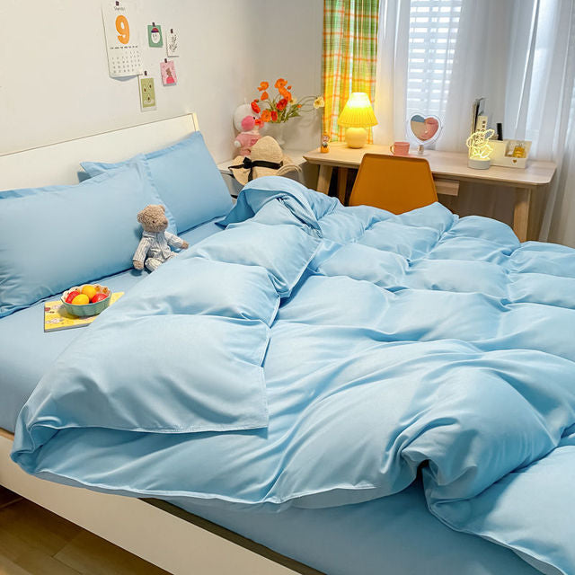 Soft Solid Color Duvet Cover & Pillowcase