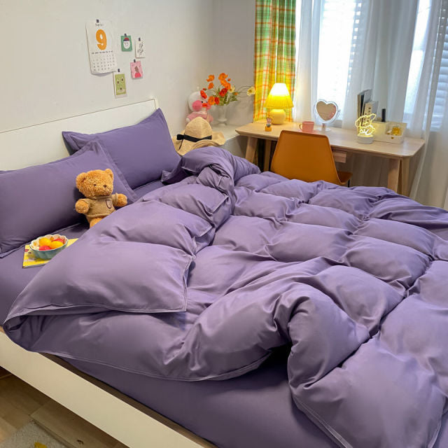 Soft Solid Color Duvet Cover & Pillowcase