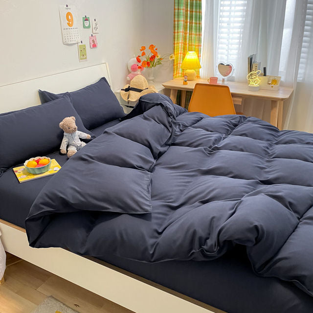 Soft Solid Color Duvet Cover & Pillowcase