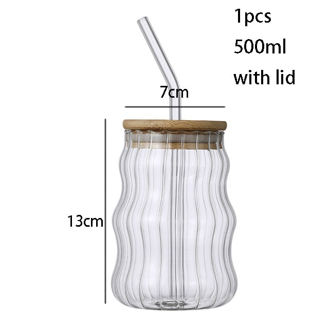 Glass Tumblers Cups With Straw & Lid