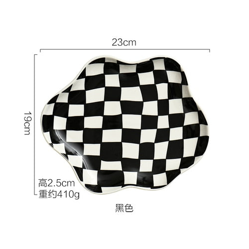 Nordic Checkerboard Ceramic Jewelry Plate
