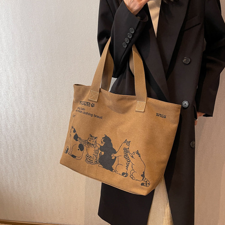 Cute Cat Tote Bag | Printed Canvas Tote Bag